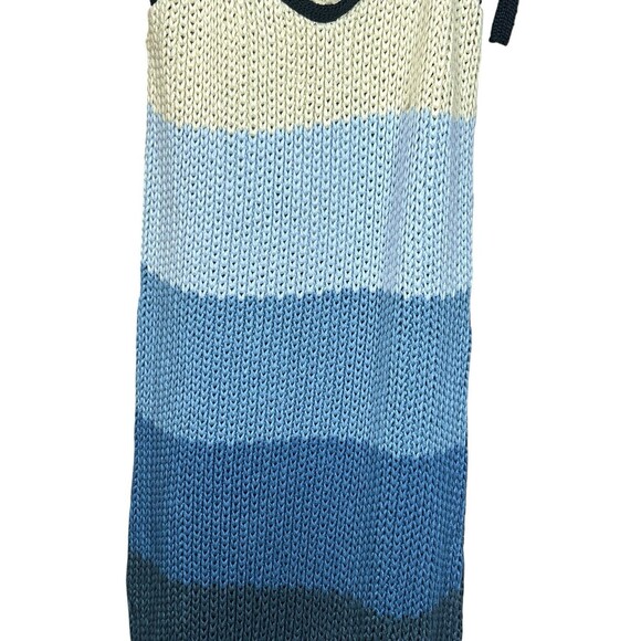 ZARA Crochet Knit Midi Dress S Blue Striped Tie Shoulder Boho Beach Resort NWT - Picture 8 of 15